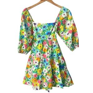 Karlie Floral Tiered Mini Dress Multicolor Square Neck Puff Sleeve Babydoll Sm